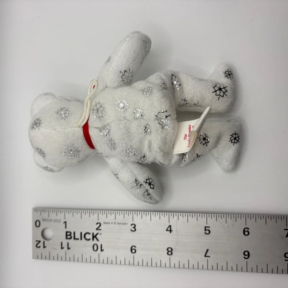 Ty Jingle Beanies Flaky the Bear 2008 White Silver Snowflake Plush Ornament 5